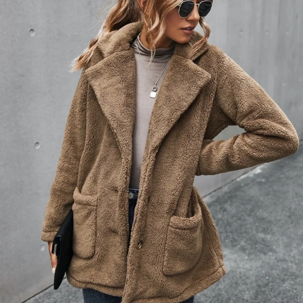 Redwood pocket button  teddy pea coat jacket - Picture 2 of 13